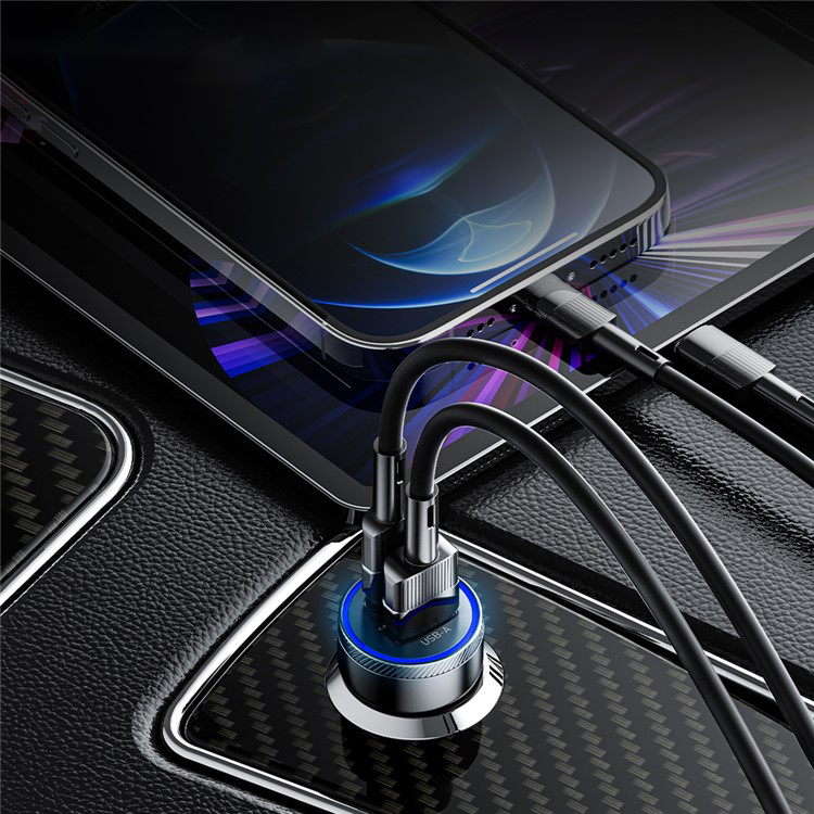 (54W) Universal USB A / USB C Auto KFZ Ladegerät mit LED Beleuchtung - Schwarz
