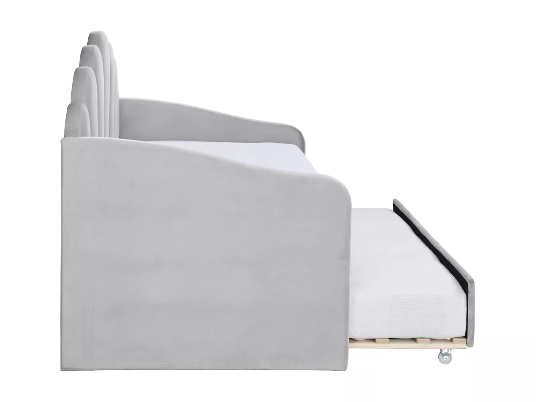 Lit gigogne coquillage 2 x 90 x 190 cm - Velours - Gris clair - ELUSIA