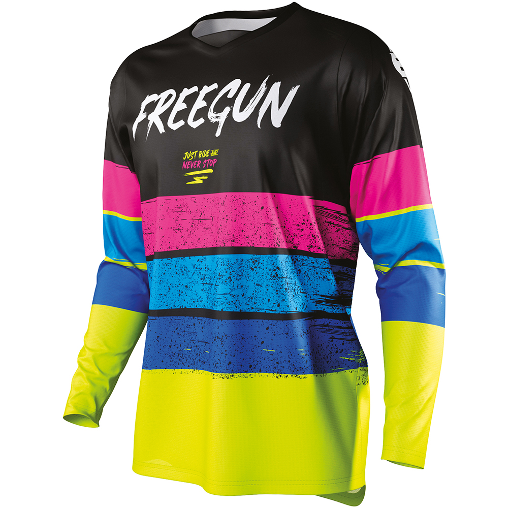Freegun - Maillot Devo Stripe Noir / Jaune fluo / Bleu / Rose