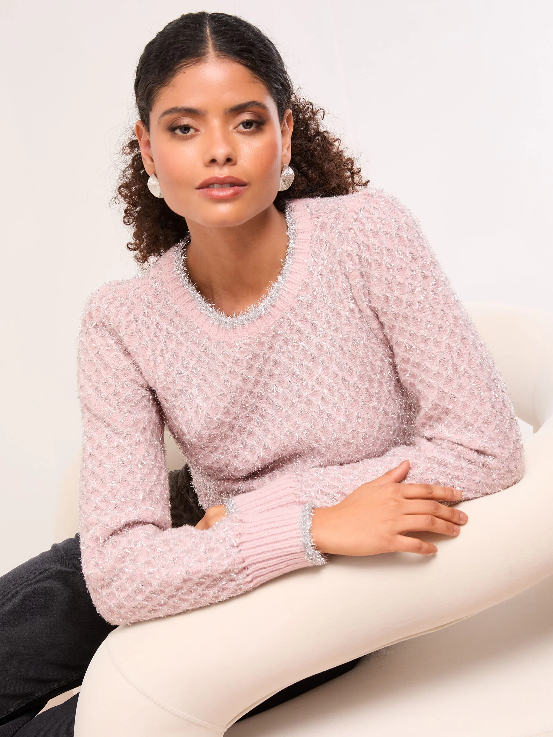 Lipsy Tinsel Sparkle Crew Neck Knitted Jumper