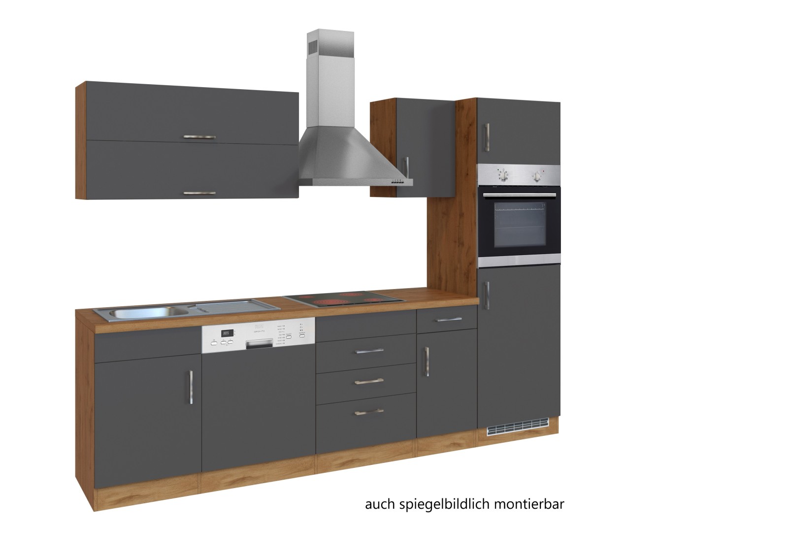 Küchenblock SORRENTO - anthrazit - Wotaneiche - mit E-Geräten - 270 cm
