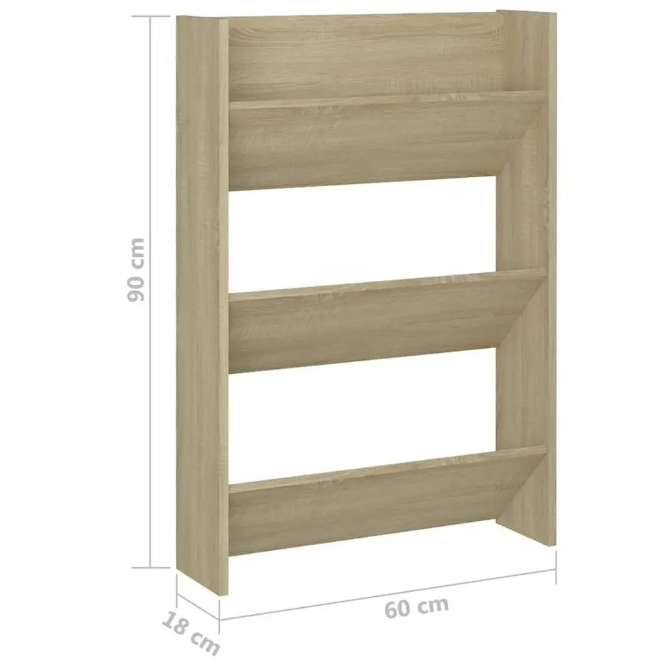 vidaXL - 3-laags Wandshoenenkasten 6 paar - Sonoma eiken - Hout - 60x18x90 cm