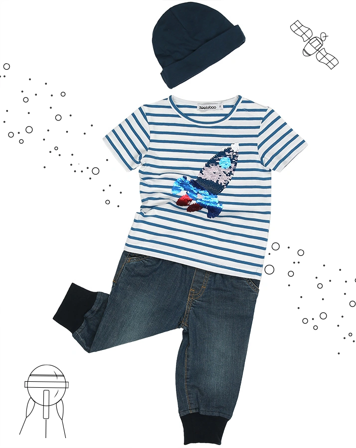 T-Shirt RAKETE mit Wendepailletten gestreift in weiß/blau