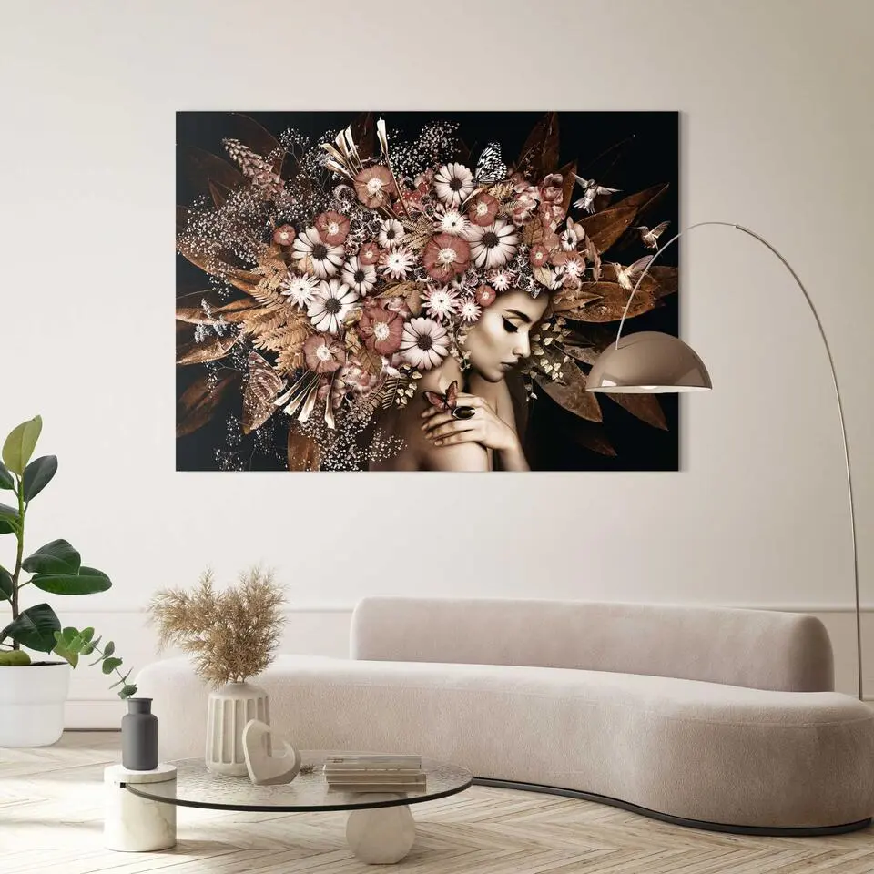 Schilderij Bloemenrijkdom - 100x140cm - Bruin
