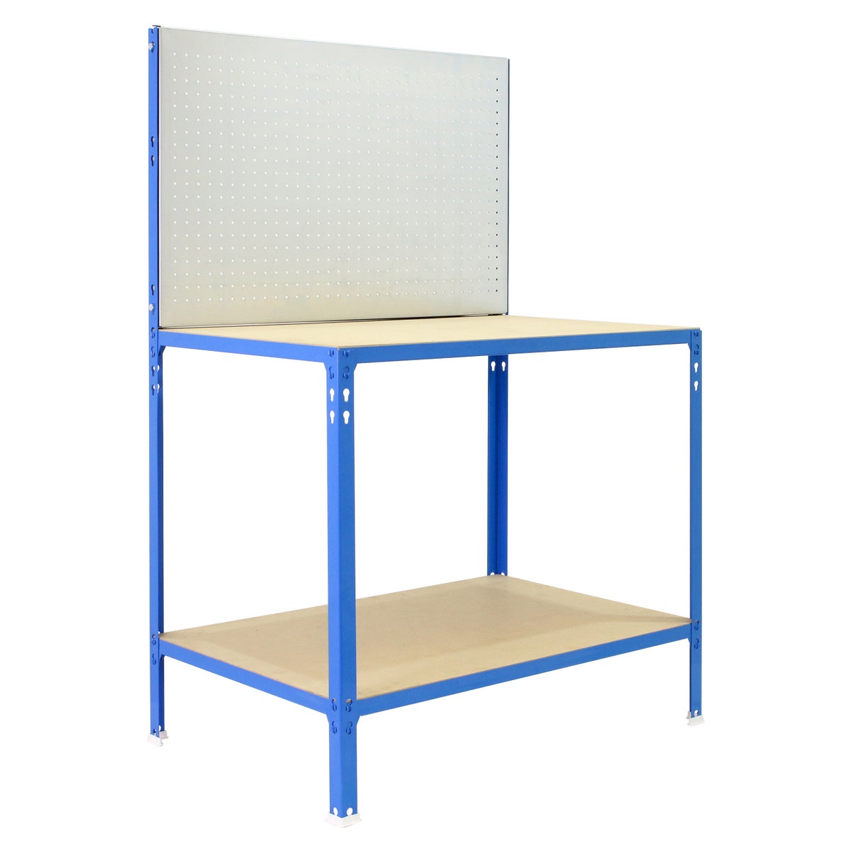 Buffalo Light werkbank met geperforeerd bord en 2 legplanken | HxBxD 144,5x90x60cm | Draagvermogen 220kg | Blauw/Gegalvaniseerd