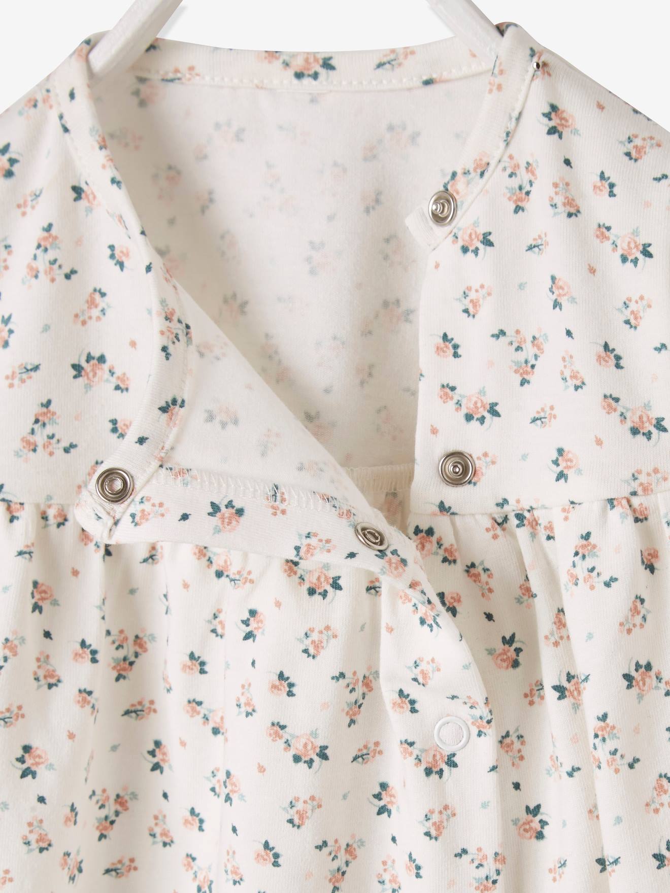 Conjunto de 3 peças com laço, vestido estampado e leggings para recém-nascida, estampa rosa médio.