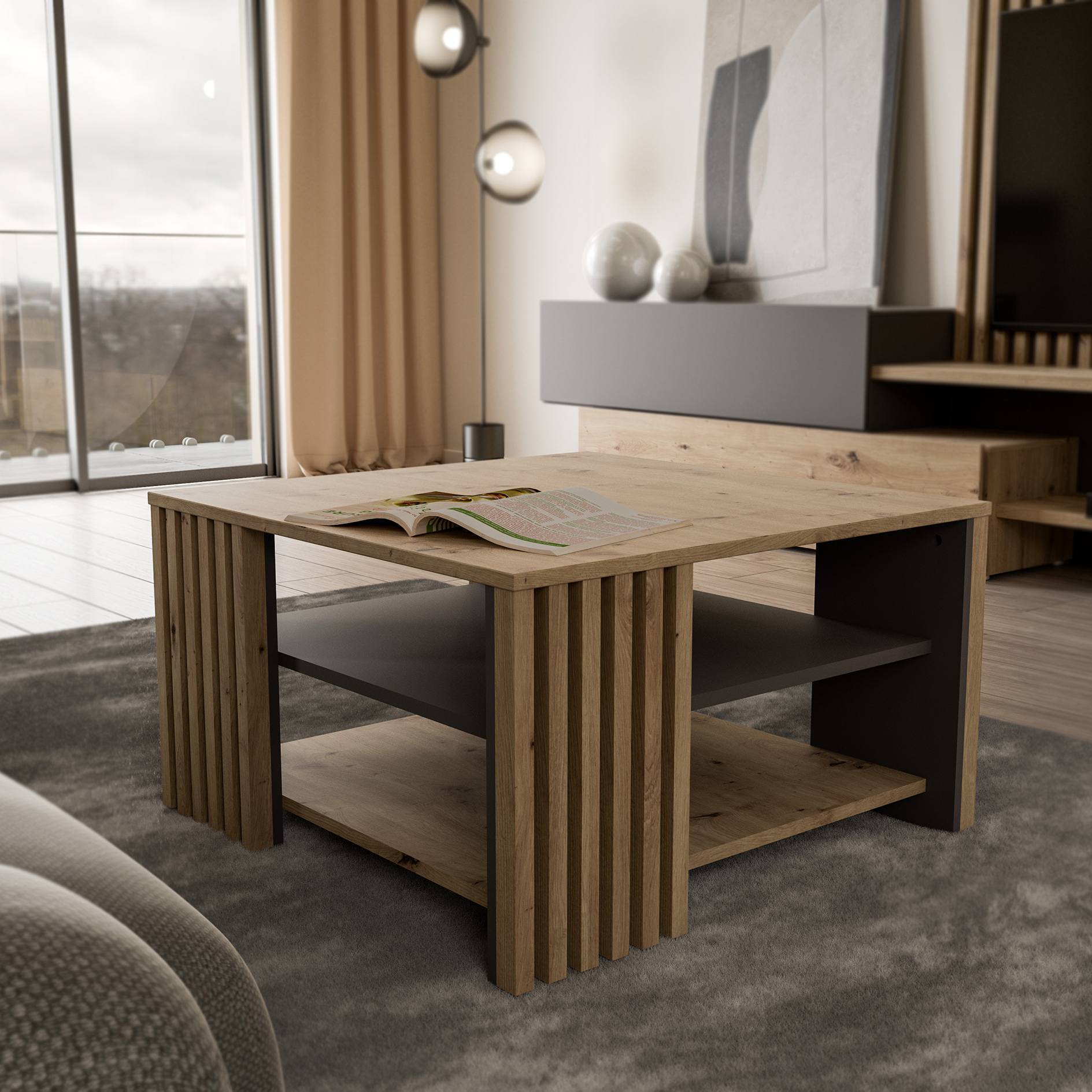 Couchtisch - grau- Artisan Eiche - 80 cm