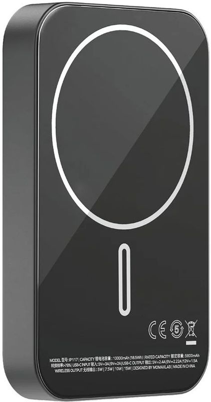 Momax - 10.000 mAh - Draadloze Powerbank - Compact - Zwart