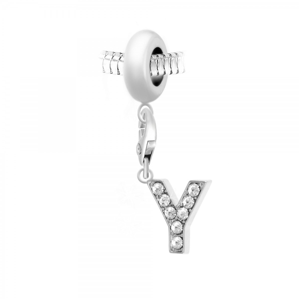 Charm perle SC Crystal en acier avec pendentif lettre Y ornée de Cristaux scintillants