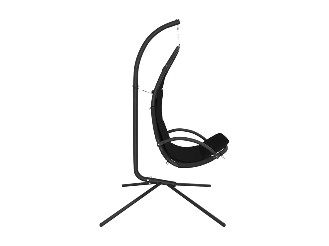 Chaise balançoire de jardin et coussin noir tissu Oxford-acier