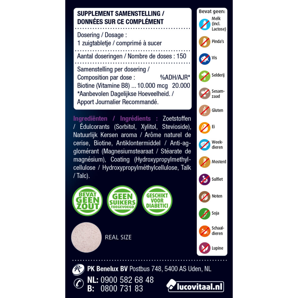 Lucovitaal Biotine 10.000 mcg Forte150 zuigtabletten