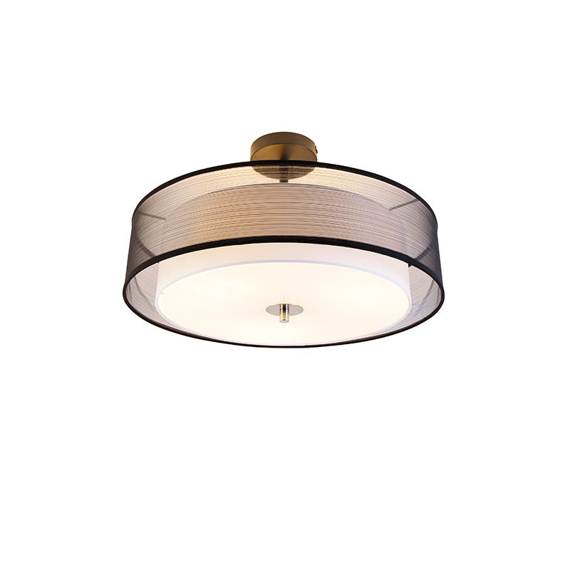 Moderne plafondlamp zwart met wit 50 cm 3-lichts - Drum Duo