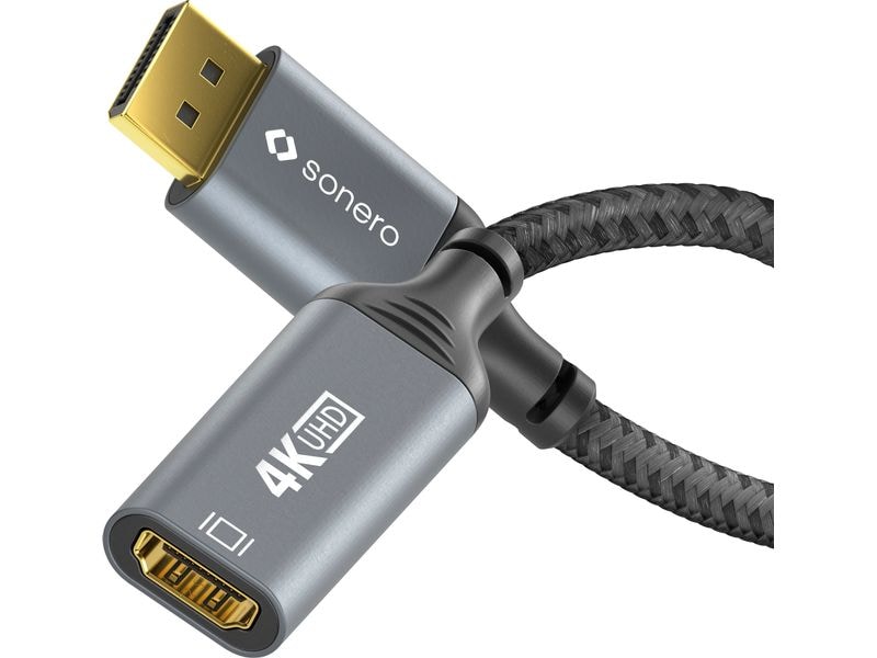 sonero Adapterkabel DisplayPort - HDMI DisplayPort auf HDMI Adapter - 4K60 - grau/schwarz - 0.10m