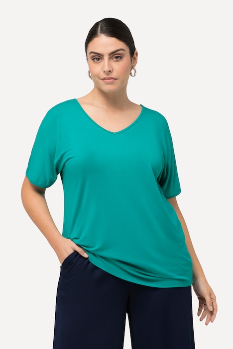T-Shirt, Rücken-Cut-Out, Zierringe, V-Ausschnitt, Halbarm