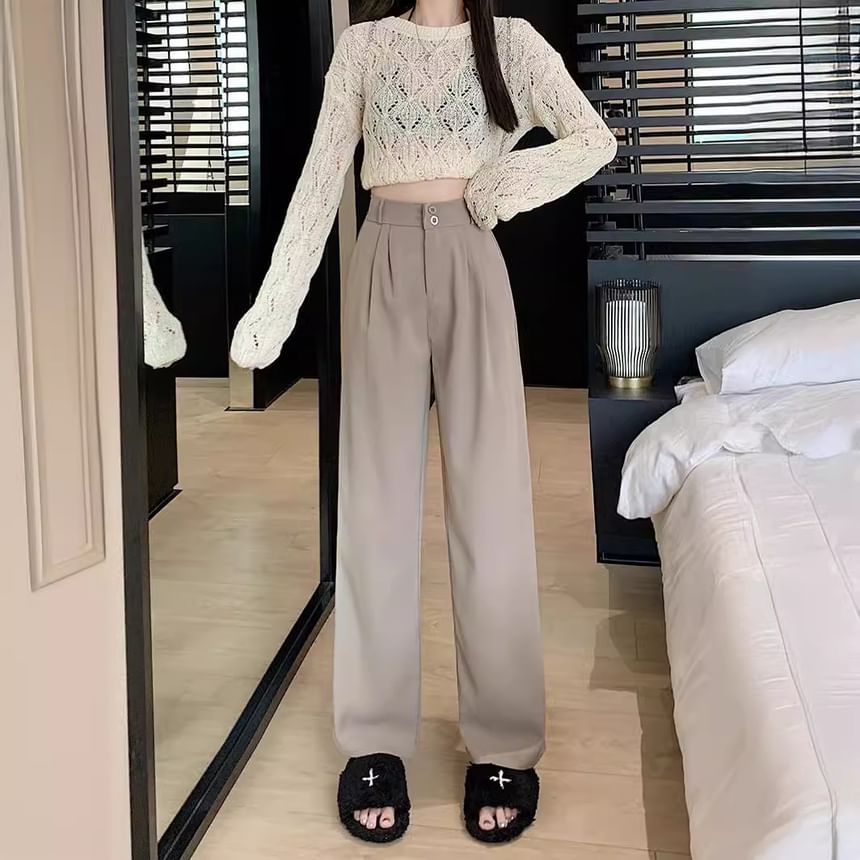 Dovitade - High Rise Plain Straight Leg Slacks