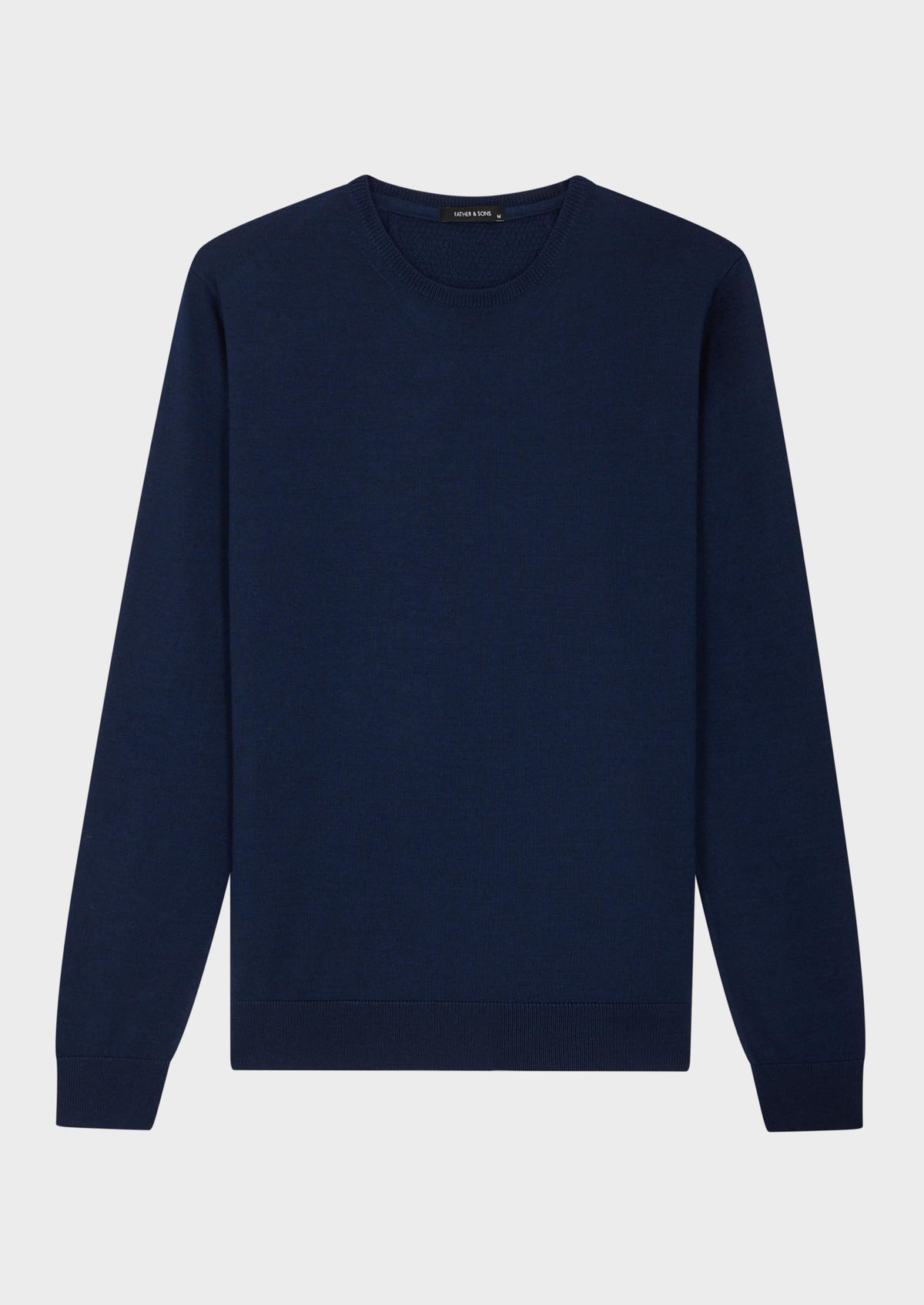 Pull col rond en laine Mérinos mélangée unie bleu indigo