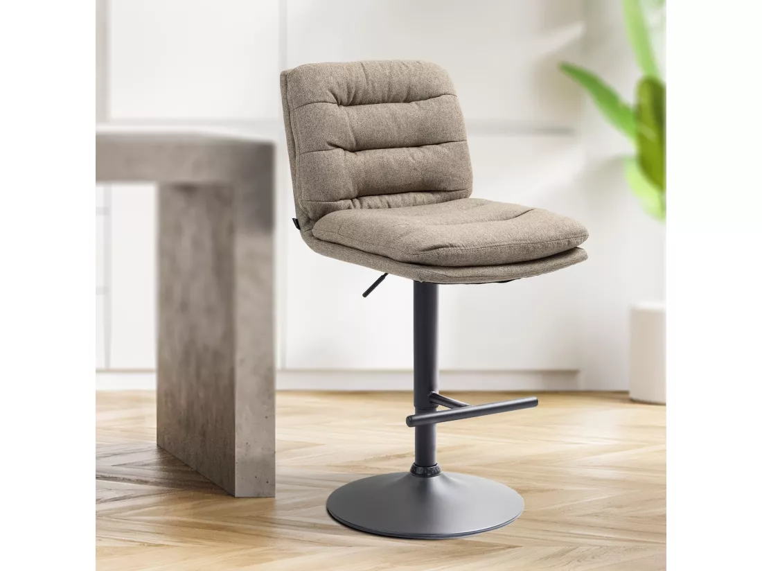 Lot de 2 Tabouret de bar - Tissu & Métal - Taupe - Damar