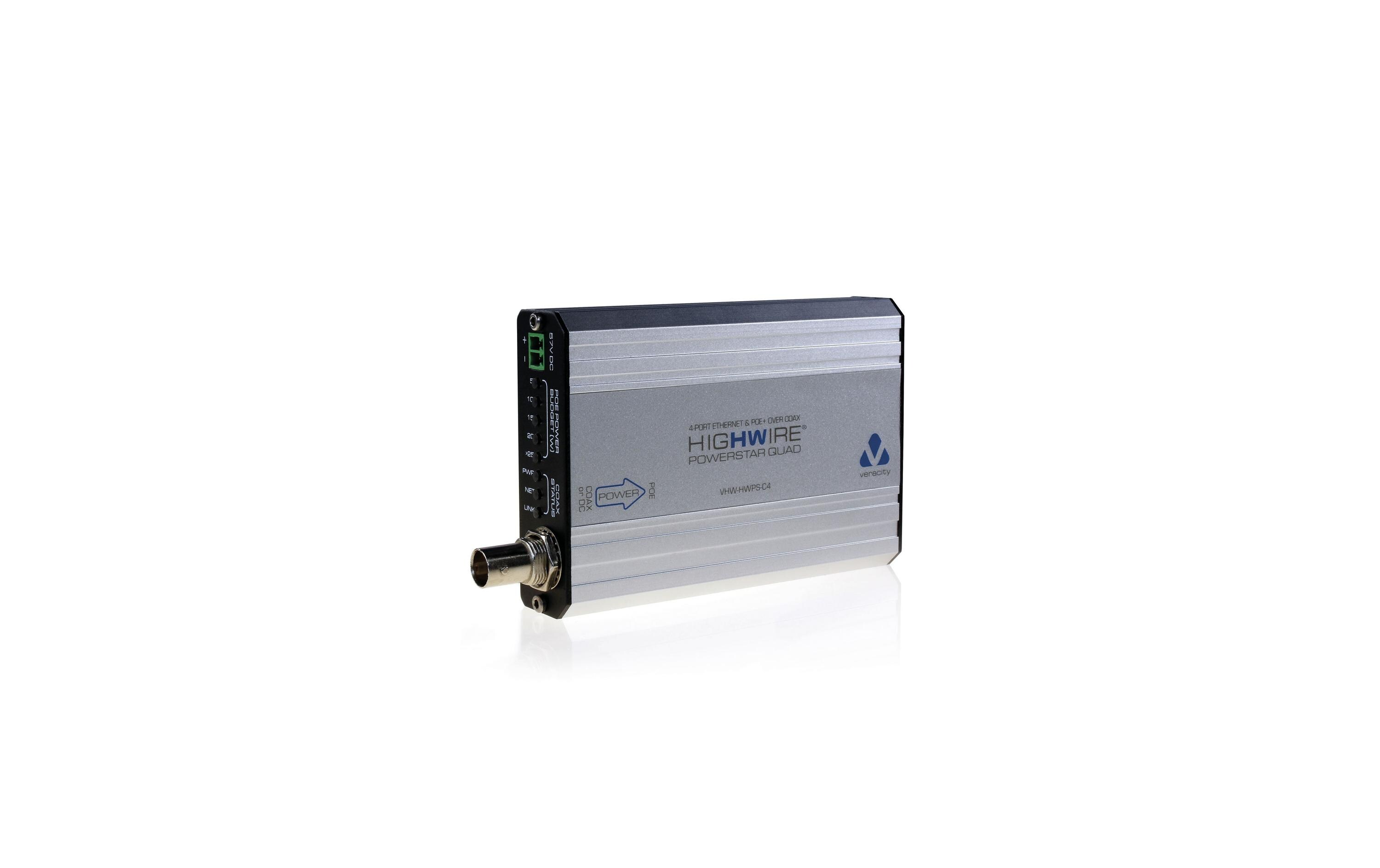 PoE+ Converter HIGHWIRE Powerstar Quad 4 Ports<br>4-Port-Kameraadapter für Ethernet und POE über Koax