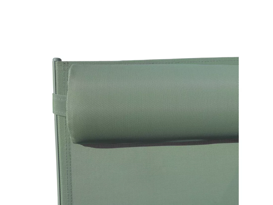 Lot de 2 transats GALAPAGOS en textilène vert sauge - aluminium vert sauge - HAPPY GARDEN