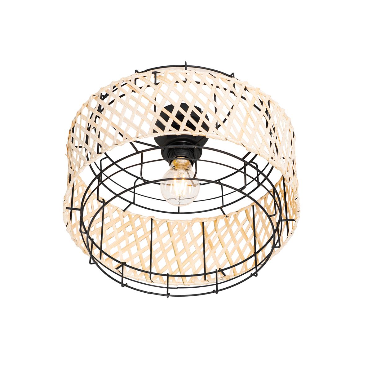 Oosterse plafondlamp zwart met bamboe - Irena