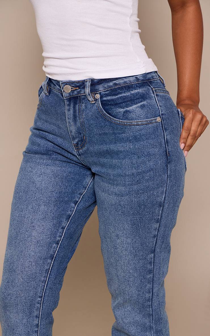 Bleu Foncé Jean Évasé Taille Basse Stretch