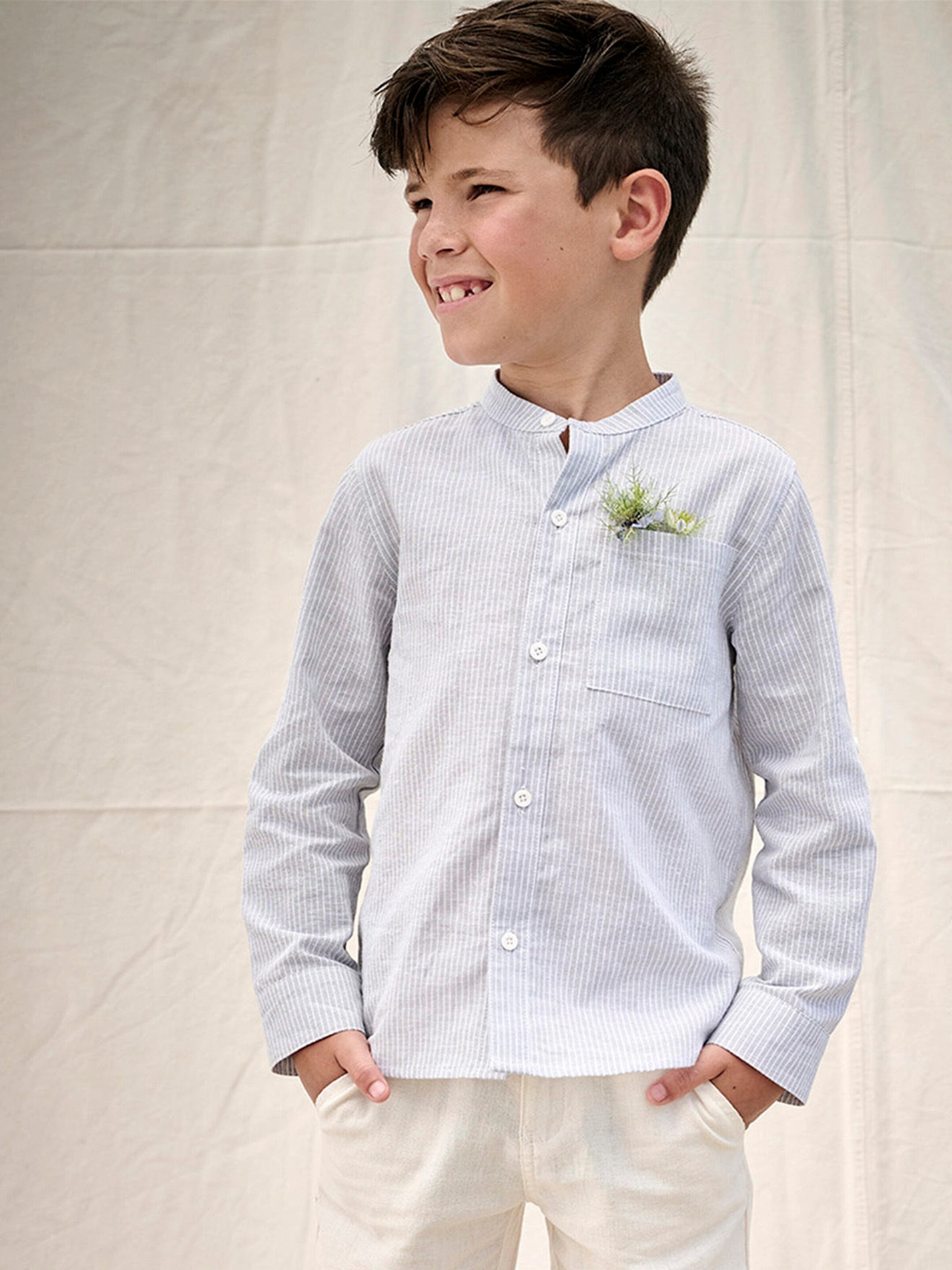 Vertbaudet Jungen Hemd mit Stehkragen und Blumenmuster beige bedruckt