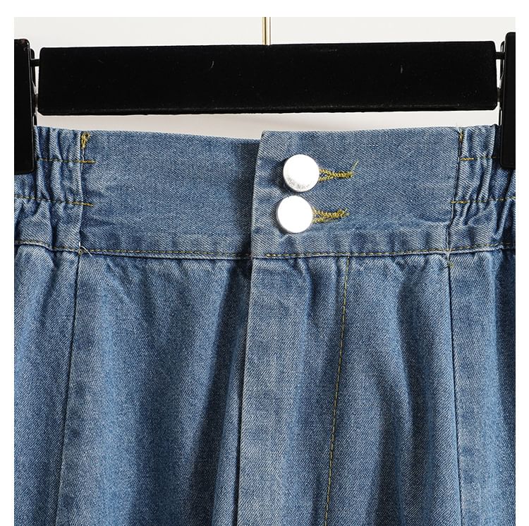 HYAKU - Hoge taille gewassen midi A-lijn denim rok