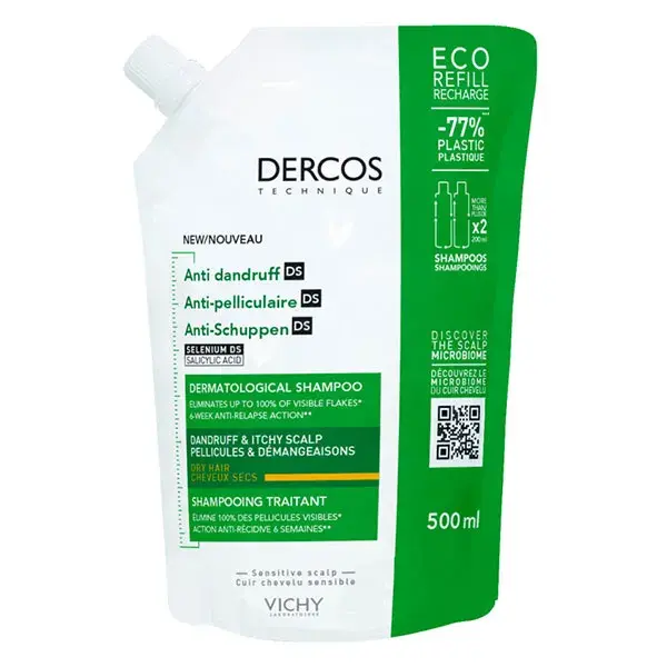 Shampoo de Tratamento Anticaspa Vichy Dercos DS para Cabelos Secos - Refil Ecológico 500ml