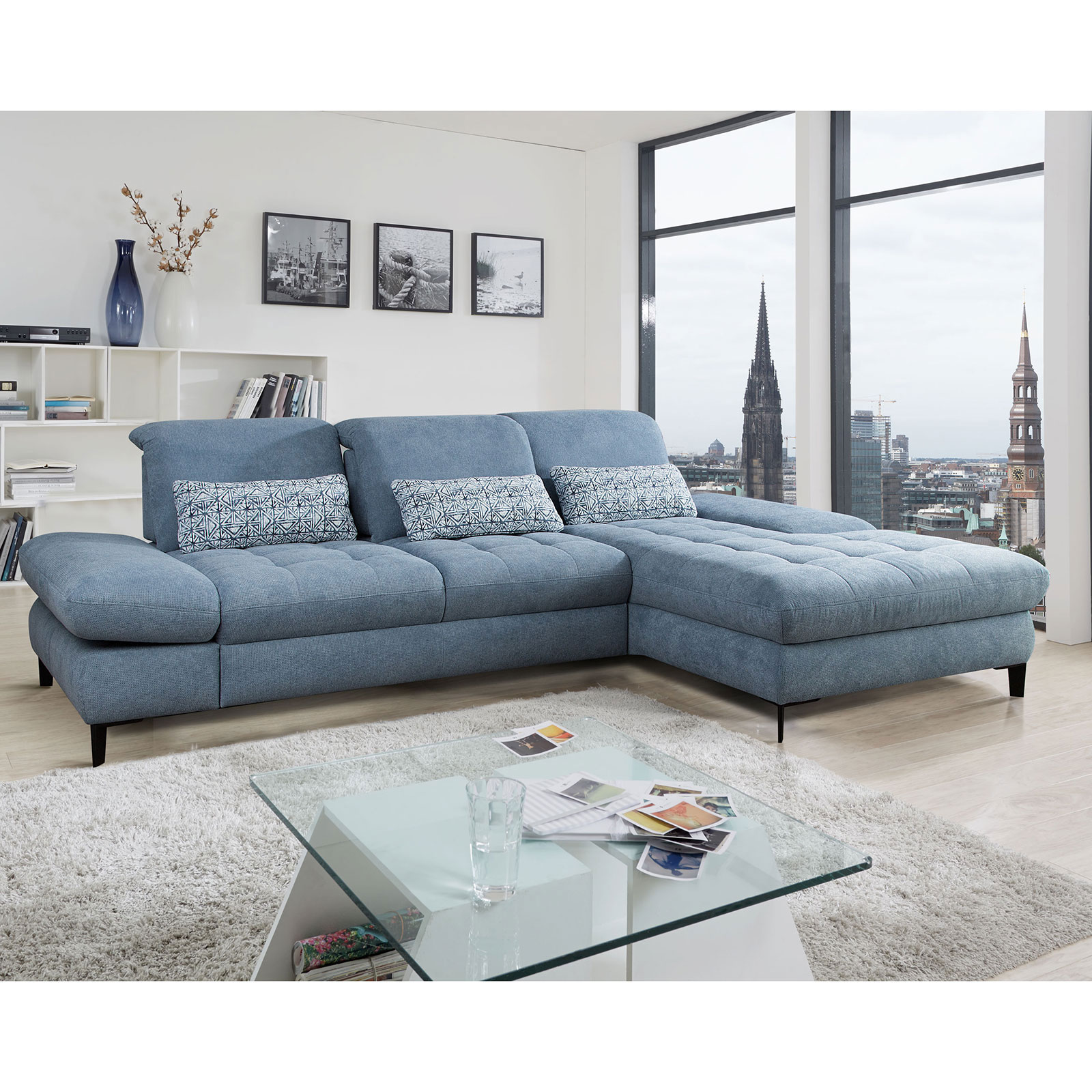 Ecksofa - blau - Recamiere rechts - Basismodell