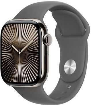 Apple Watch Series 10 - Wifi + 4G - 42mm - Natural Titanium Case met Stone Grey Sportbandje - M/L