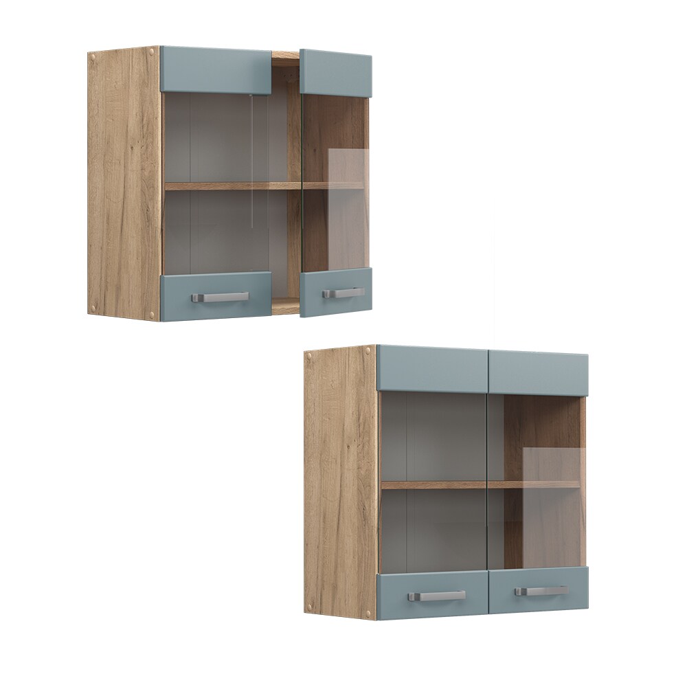 Vicco Glashängeschrank Küchenschrank R-Line Solid Eiche Blau Grau 60 cm modern