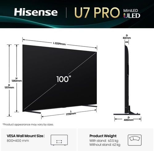 Hisense 100U7Q PRO - 100 inch - 4K MiniLED - TV
