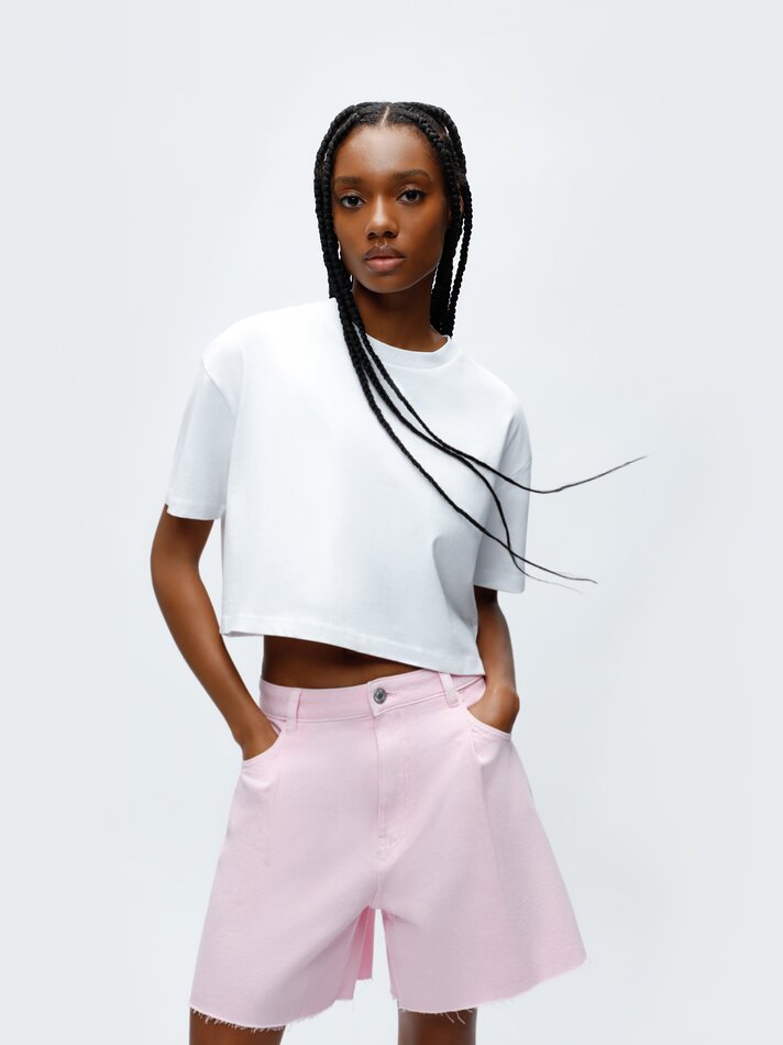 Camiseta cropped de manga curta - Off-White