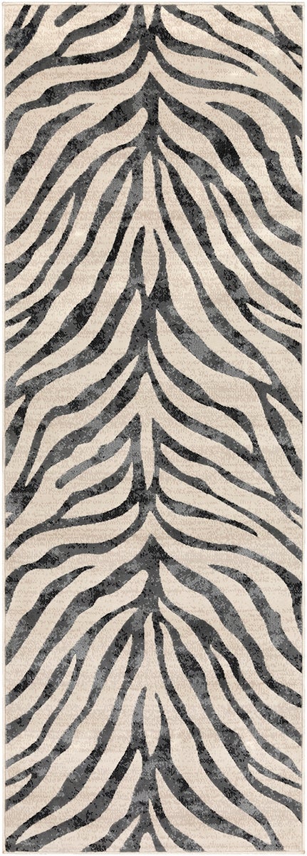Boho halkleed, zebrapatroon, donkergrijs/beige, 80x220 cm, CYBELE