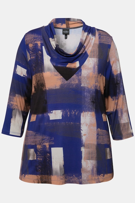 Shirt, bedruckt, Wasserfall-Ausschnitt, 3/4-Arm