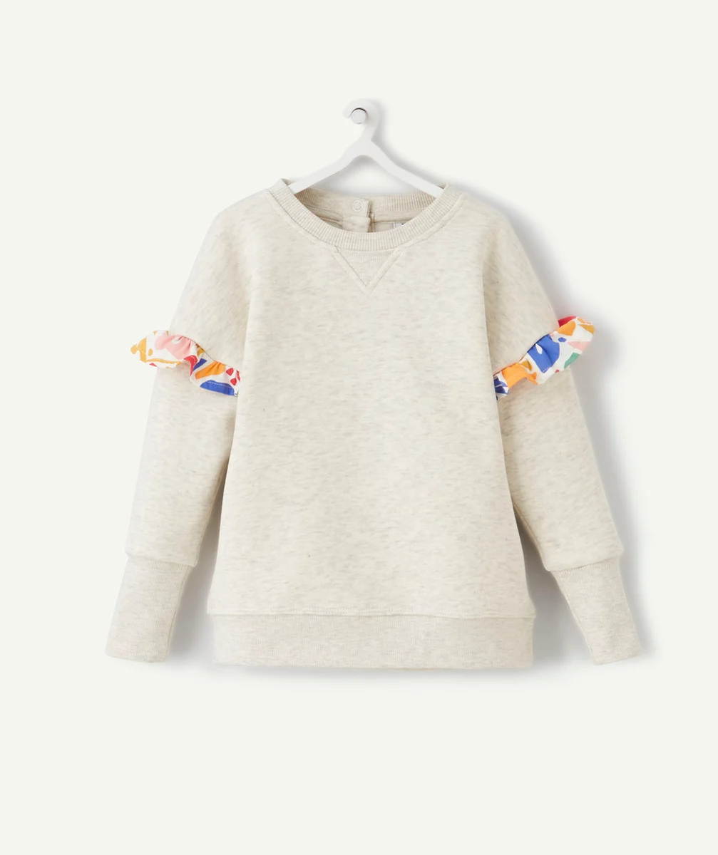 SWEAT ÉVOLUTIF FILLE GRIS EN FIBRES RECYCLÉES AVEC VOLANTS