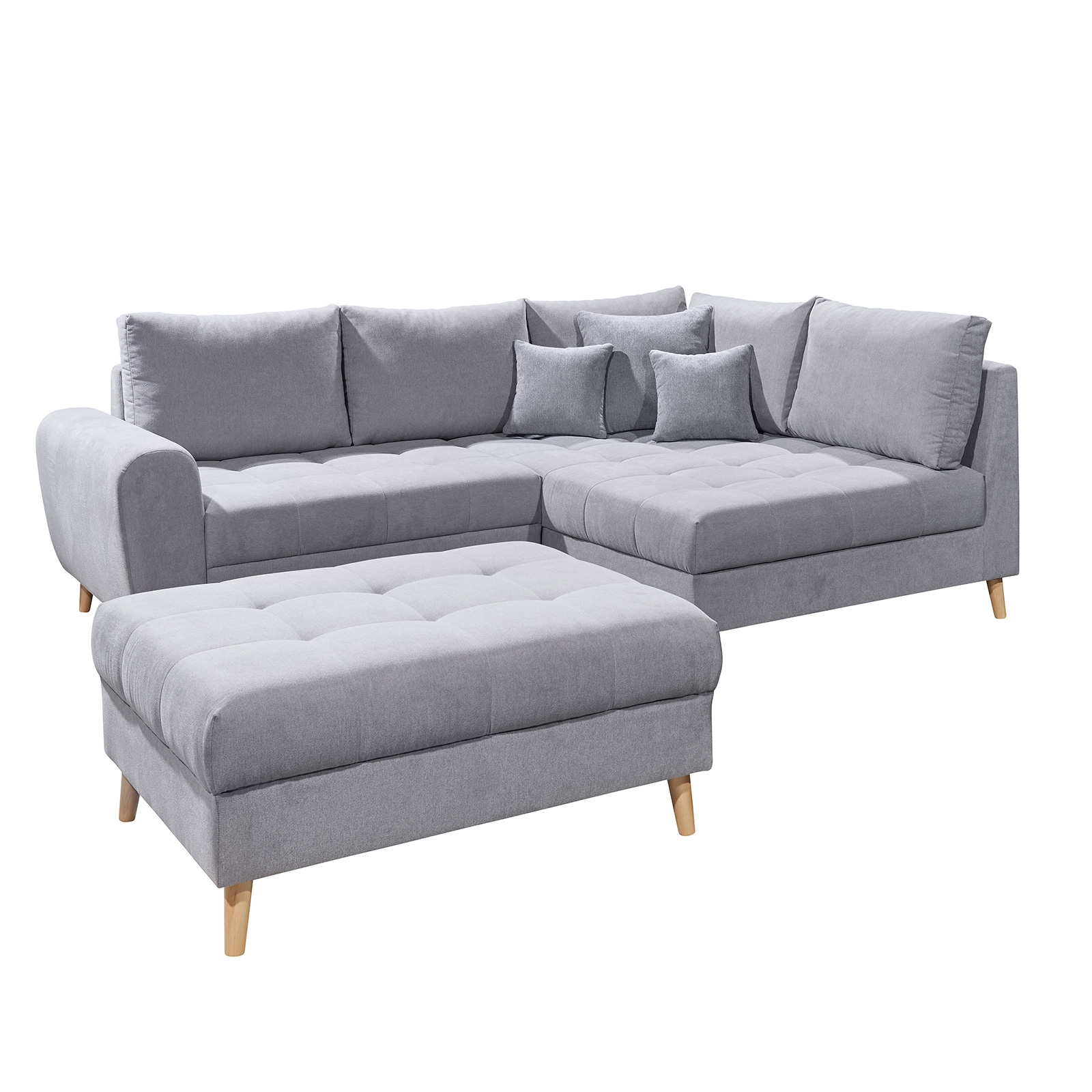 Eckgarnitur - light grey - Recamiere rechts - mit Hocker