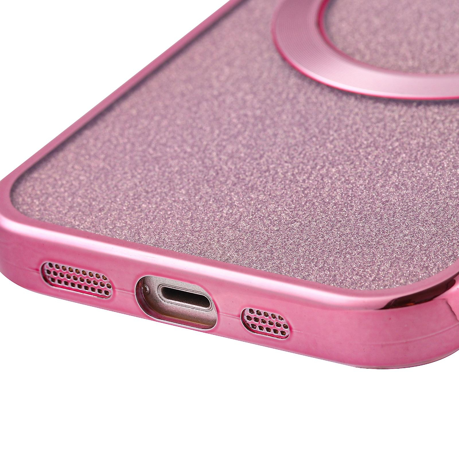 iPhone 13 MagSafe Gummi Case Hülle mit Acryl Kameraglasschutz im Glitzer Design - Rosa / Transparent
