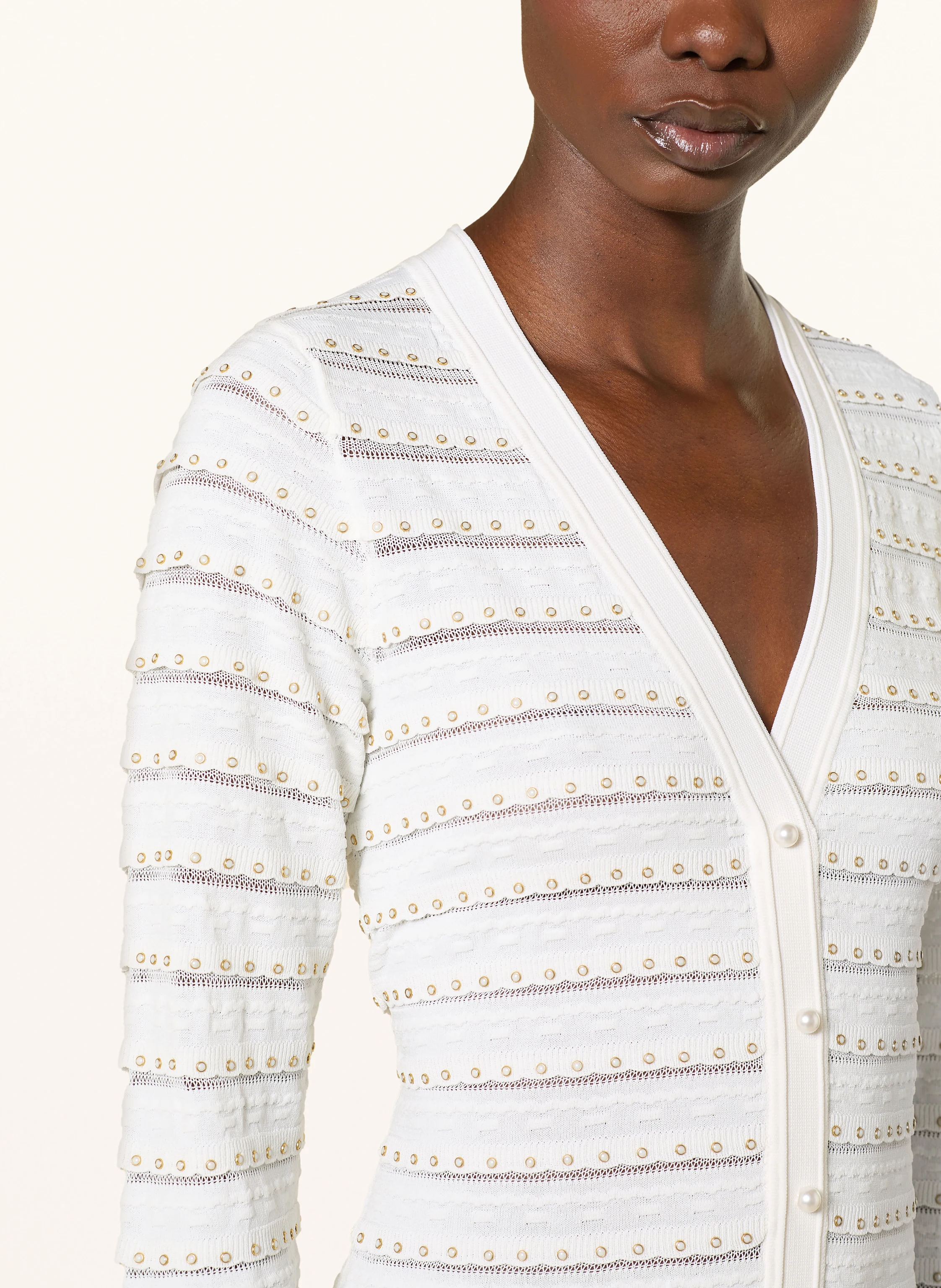 SANDRO Strickkleid mit 3/4-Arm und Schmuckperlen