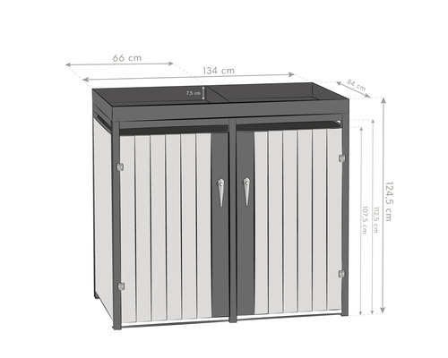 WESTMANN opbergbox inclusief twee plantenbakken, 134 x 84 x 125 cm, antraciet houtlook