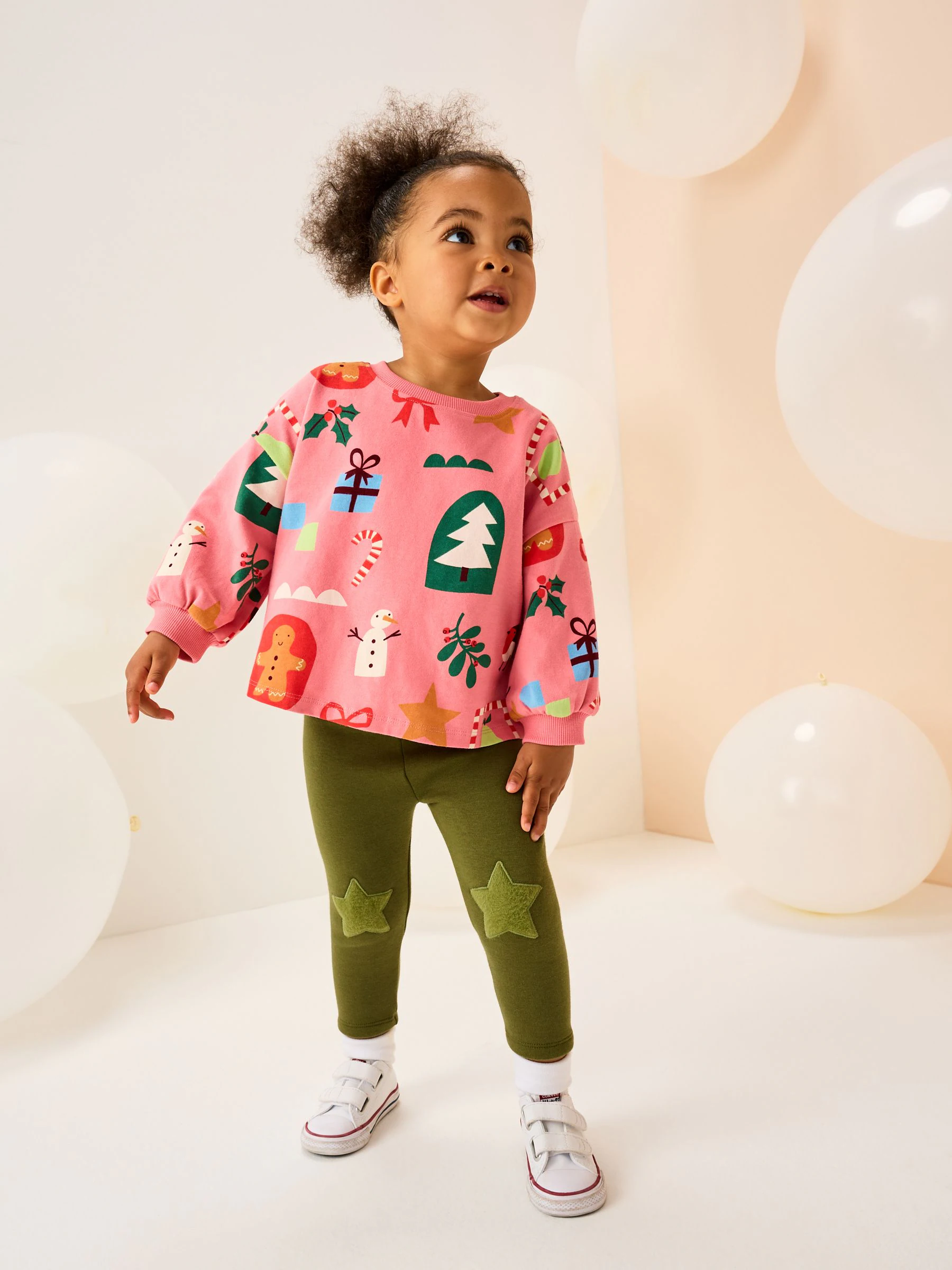 Roze Kerstmis - T-shirt met lange mouwen (3 mnd-7 jr)