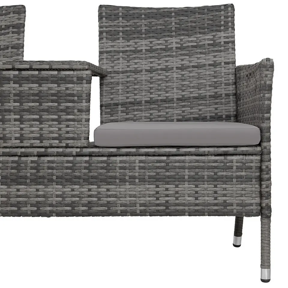 tectake Wicker tuinbank met tafel, Grijs/lichtgrijs
