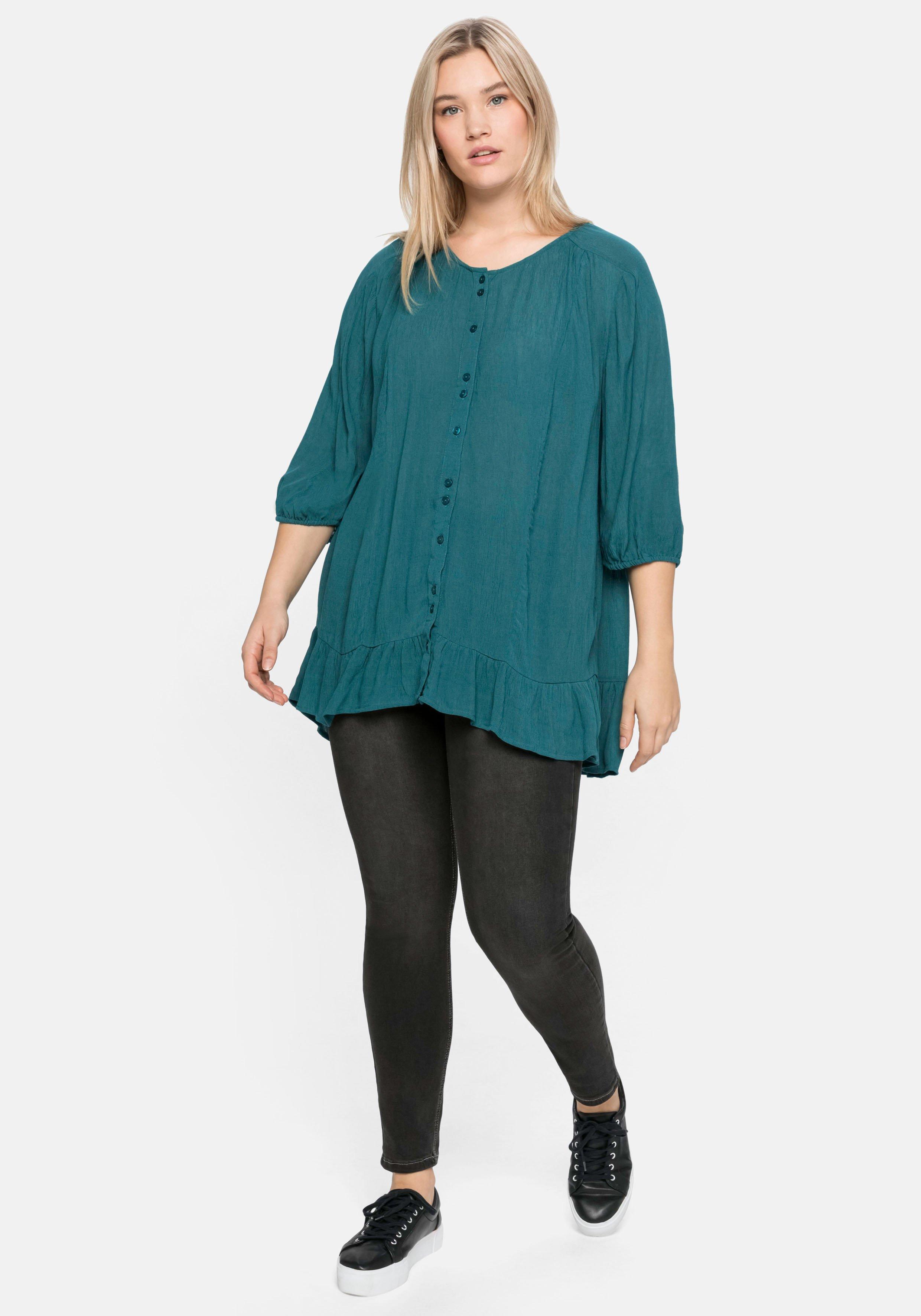 Bluse aus Crêpe, mit Volants am Saum