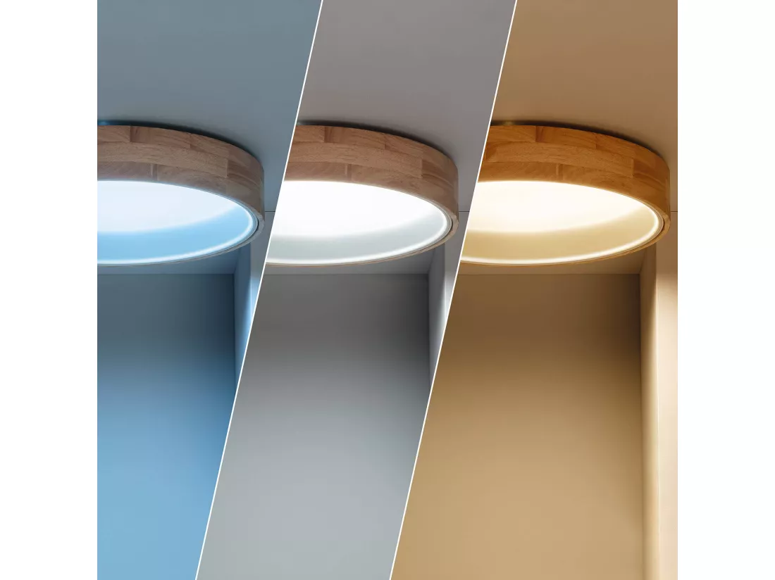 Plafonnier LED Rond Bois 20W CCT Sélectionnable Dari Ø470 mm Blanc