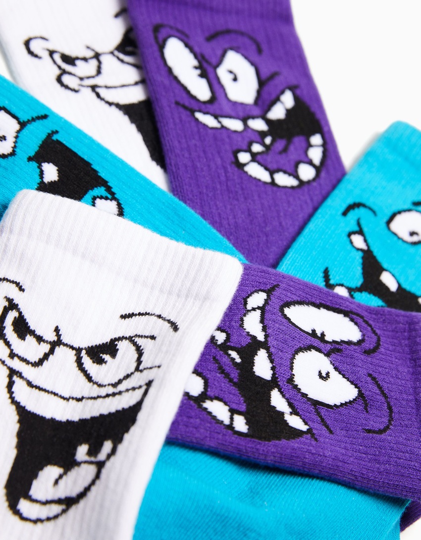 Pacote com 3 pares de meias estampadas