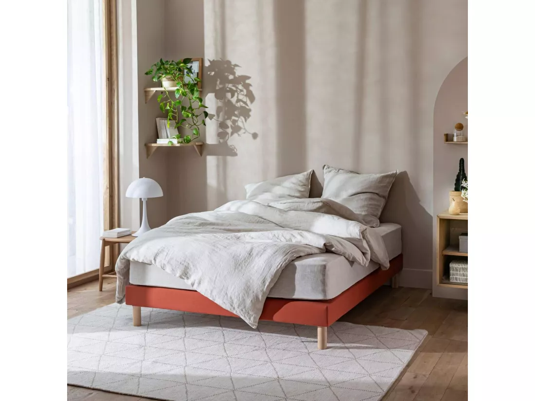 Cache-sommier coton jersey terre de sienne 180x200