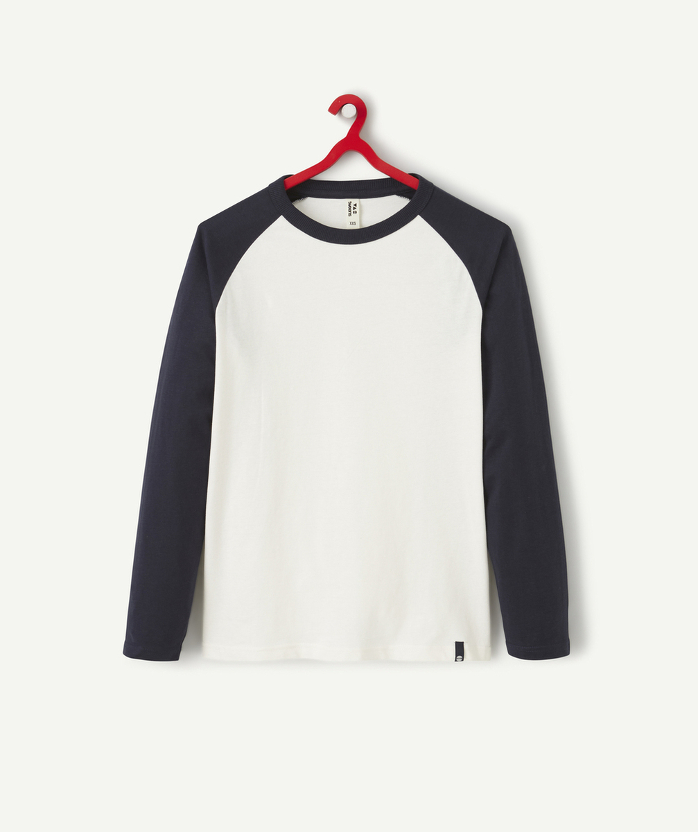 T-SHIRT GARÇON EN COTON BIOLOGIQUE BICOLORE BLANC ET BLEU MARINE