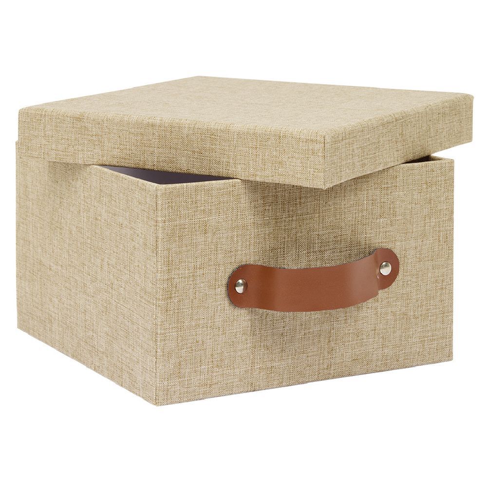 Boîte de rangement décor lin beige 21x21xH12,5cm