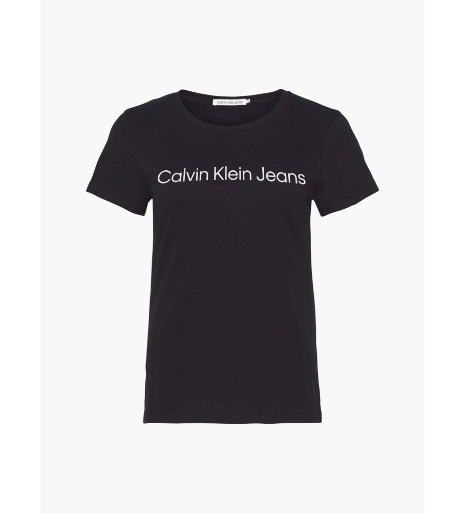 Camiseta Calvin Klein Jeans Slim de algodão orgânico com logo, preta