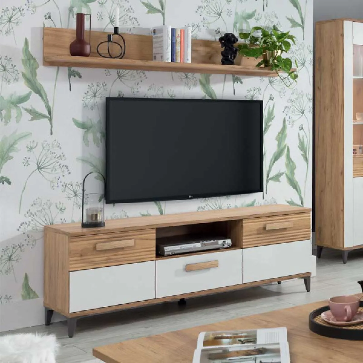 dansmamaison Meuble TV Chêne Miel Blanc - APODIS